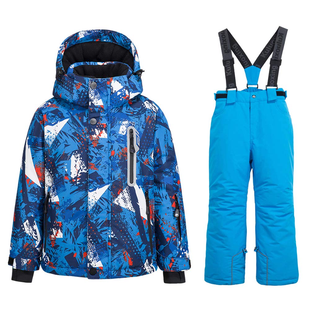WOWULOVELY Boys' 2-Piece Colorblock Snow Pants & Jacket Set - Waterproof Winter Snowsuit for Skiing, Snowboarding & Outdoor Play - Ages 6-12