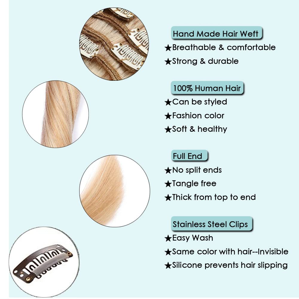 20 Inch Clip-in Human Hair Extensions - 7pcs Balayage Chocolate Brown to Caramel Blonde Highlights | 70g Remy Real Human Hair | Silky Straight & Soft | Perfect for Daily Styling, Parties & Special Occasions