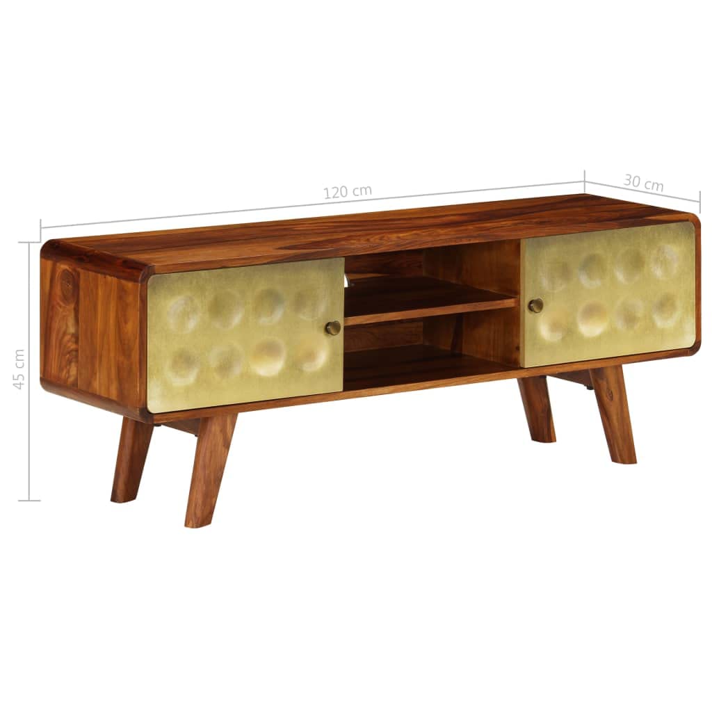 Mid-Century Modern TV Stand for TVs up to 50 Inch - Solid Sheesham Wood Entertainment Center with Storage (47.2