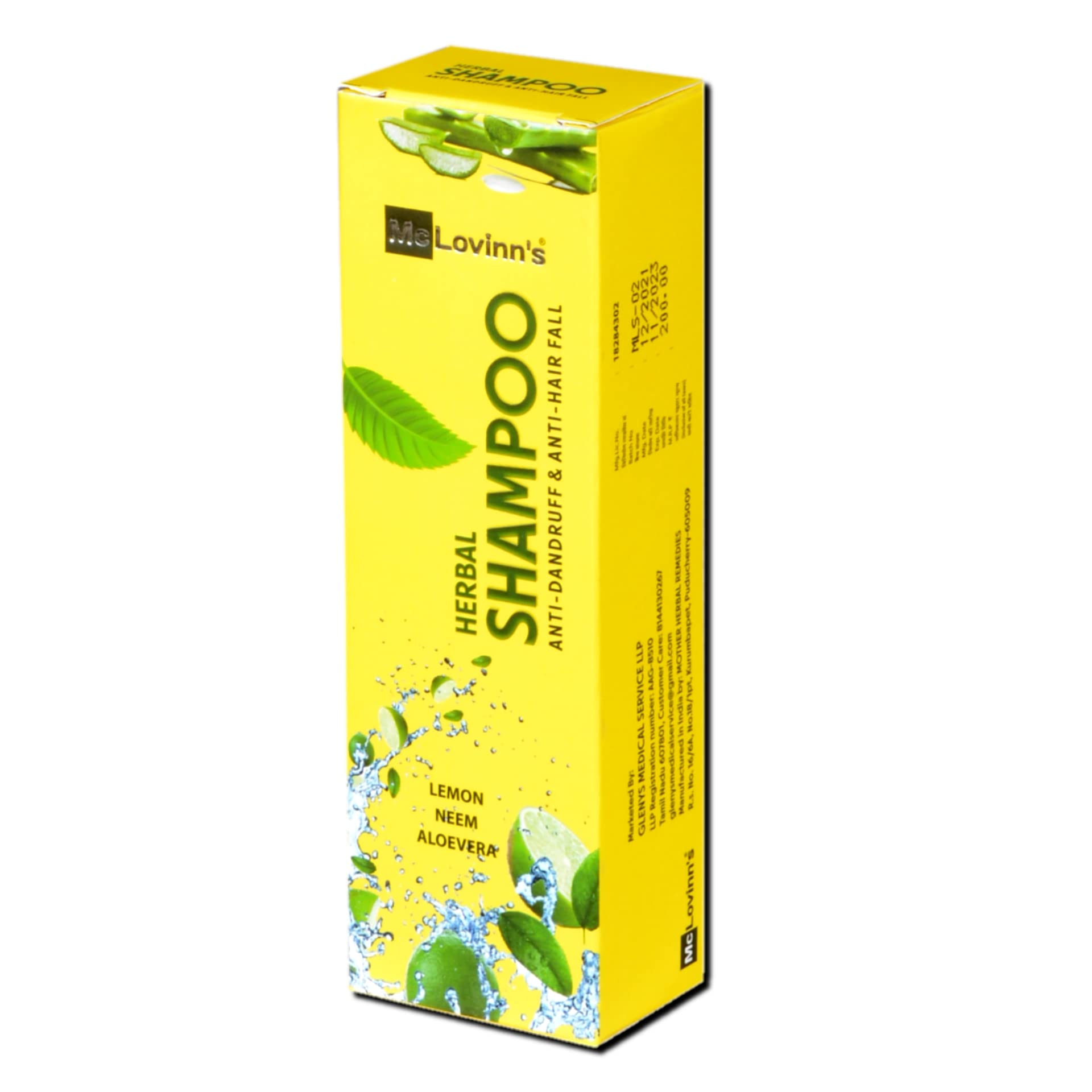 McLovinn's® Natural Herbal Shampoo for Hair Loss & Dandruff Control - Infused with Lemon, Neem Oil, Rosemary, Tea Tree Oil & Aloe Vera (100ml) | Gentle Daily Cleansing for Healthy Scalp & Stronger Hair