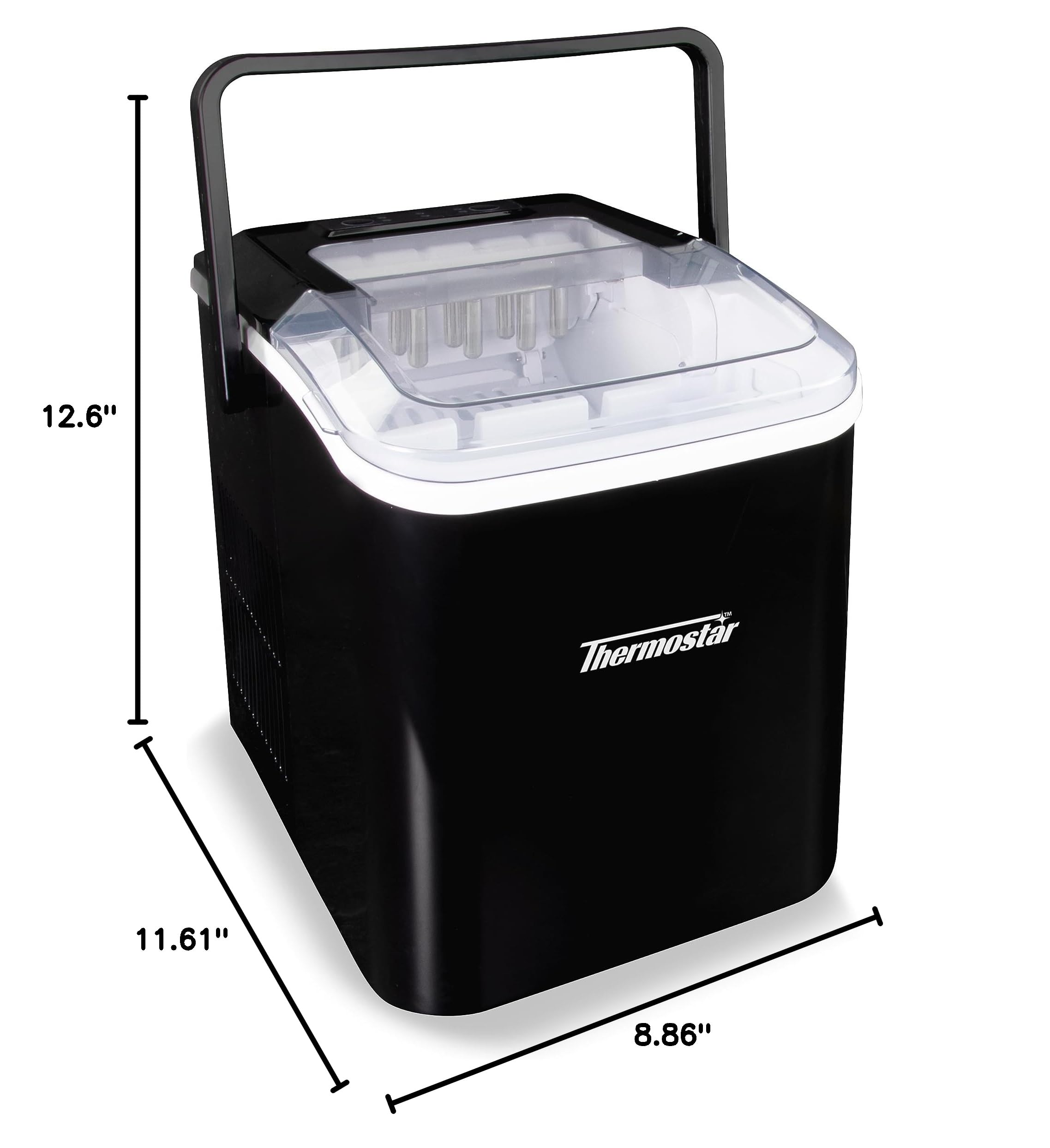 **Thermostar 26Lbs/24Hrs Self-Cleaning Portable Ice Maker with Handle & Accessories - Perfect for Cocktails, Parties, RV Travel & Home Use**