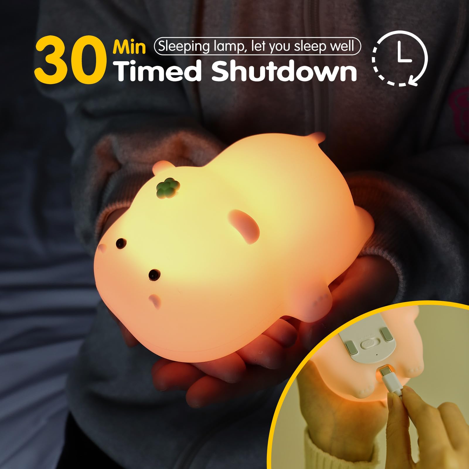 VTIGER Pink Hippo Night Light - LED Squishy Cute Lamp for Kids, Dimmable Silicone Hippo Nightlight with Rechargeable Touch Control | Perfect for Baby Nursery, Girls Bedroom & Breastfeeding Room Decor | Creates Soothing Ambiance for Sleep Time and Night Feedings