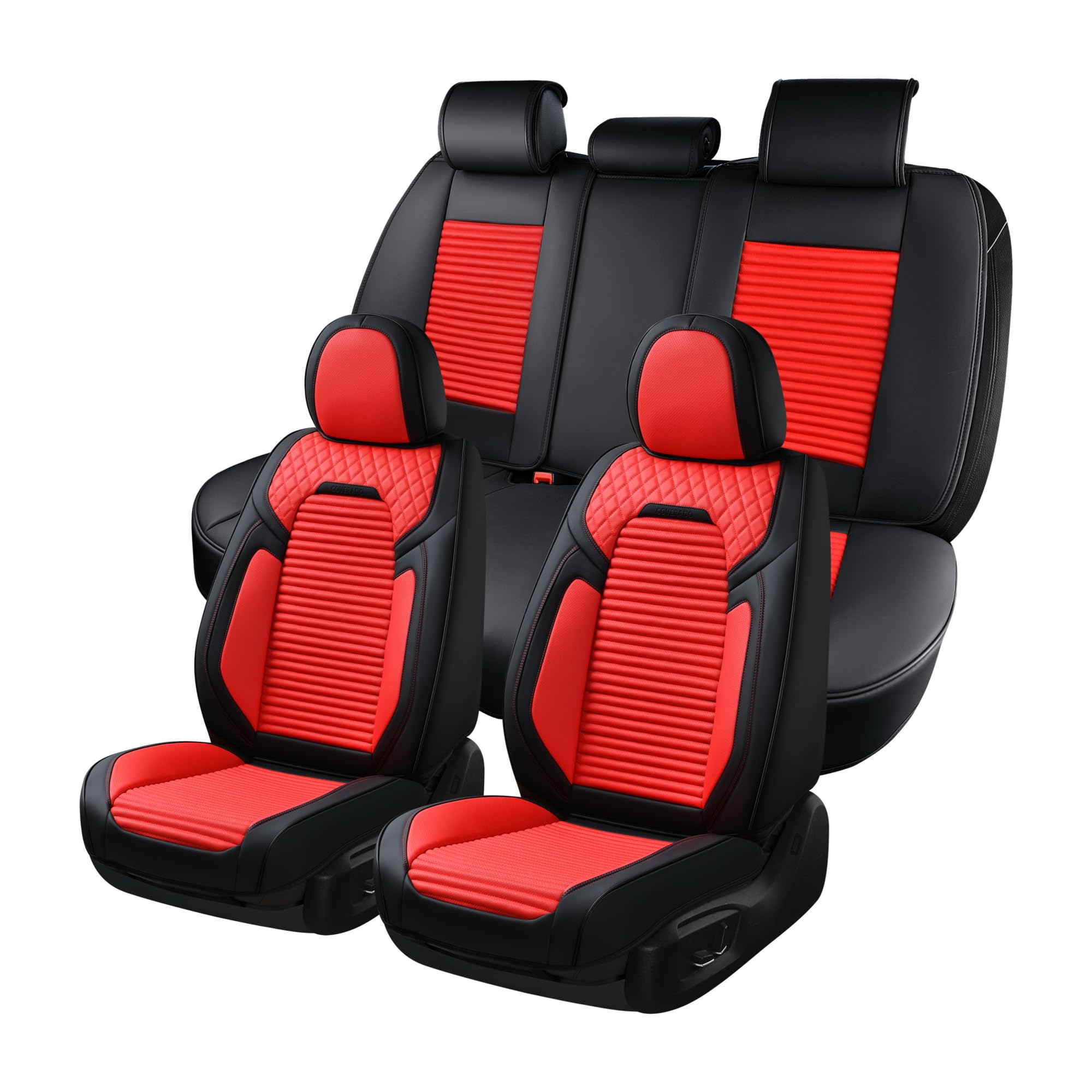 Premium Leather Car Seat Covers Full Set - Waterproof Universal Fit for Sedans, SUVs, Trucks & Vans | Durable Seat Protectors with Anti-Slip Design | Perfect for Daily Commute, Road Trips & Family Travel (Red)