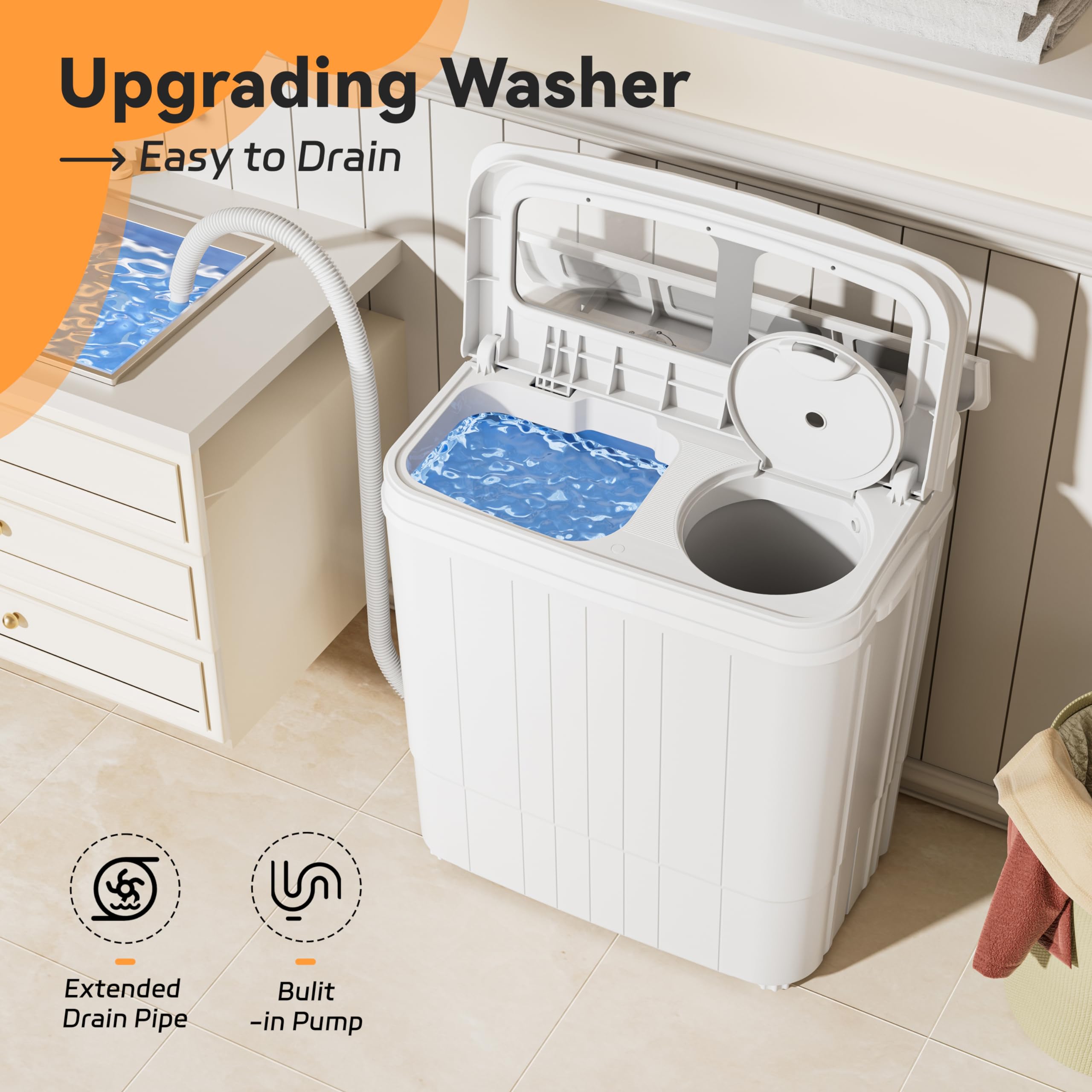 INTERGREAT Portable Twin Tub Washing Machine 17.6Lbs - Compact Washer & Dryer Combo for Camping, Dorms, Apartments, RV - Mini Laundry Solution for Small Spaces (Blue) - Perfect for Travel, Outdoor Adventures & Tiny Homes