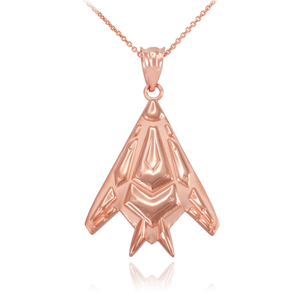 14K Rose Gold Stealth Bomber Aircraft Pendant Necklace for Men - Military Aviation Jewelry Gift for Pilots, Veterans & Aviators - Perfect for Everyday Wear, Special Occasions & Military Appreciation