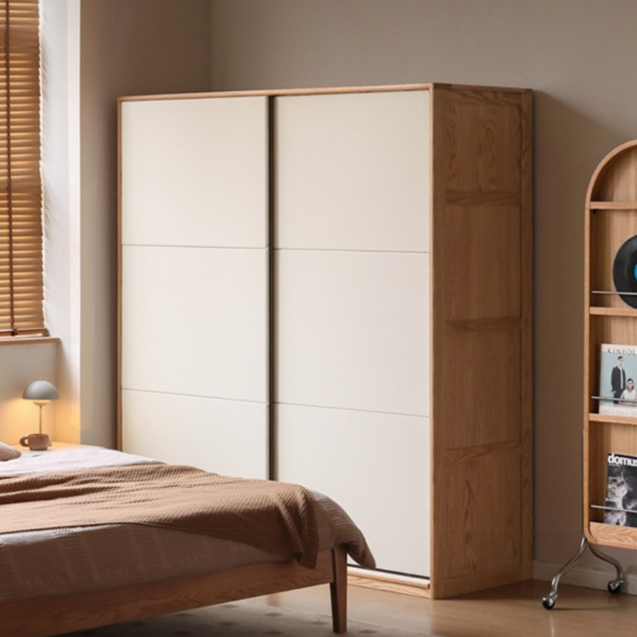 Solid Oak Wood Sliding Door Wardrobe Closet - Spacious Storage for Bedroom, Closet, and Home Organization