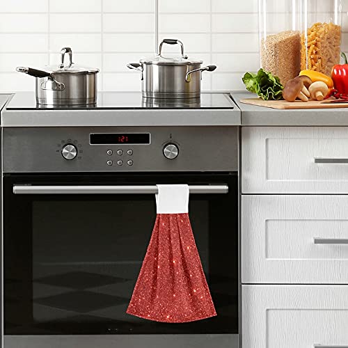 Red Glitter Christmas Kitchen Towels - 2PCS Absorbent Shiny Bathroom Hand Towels with Hanging Loop, Soft Dish Cloths for Oven, Stove Handle & Tabletop - Perfect for Holiday Decor, Dish Drying & Festive Home Decorating