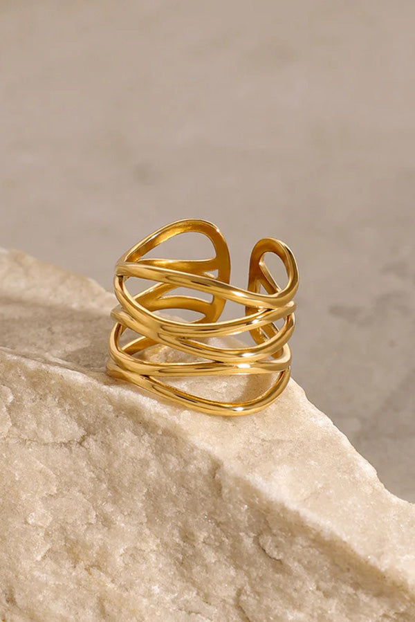 Trendy Wavy Line Stainless Steel Open Ring for Women - Minimalist Stackable Dainty Jewelry - Perfect for Everyday Wear, Layering & Gift Giving
