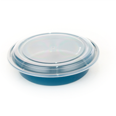 48 oz Round Midnight Blue Plastic To Go Containers with Clear Lids - Microwave Safe, 9 x 9 x 1.75 Inches - 100 Pack Bulk Food Storage for Restaurants, Catering & Meal Prep