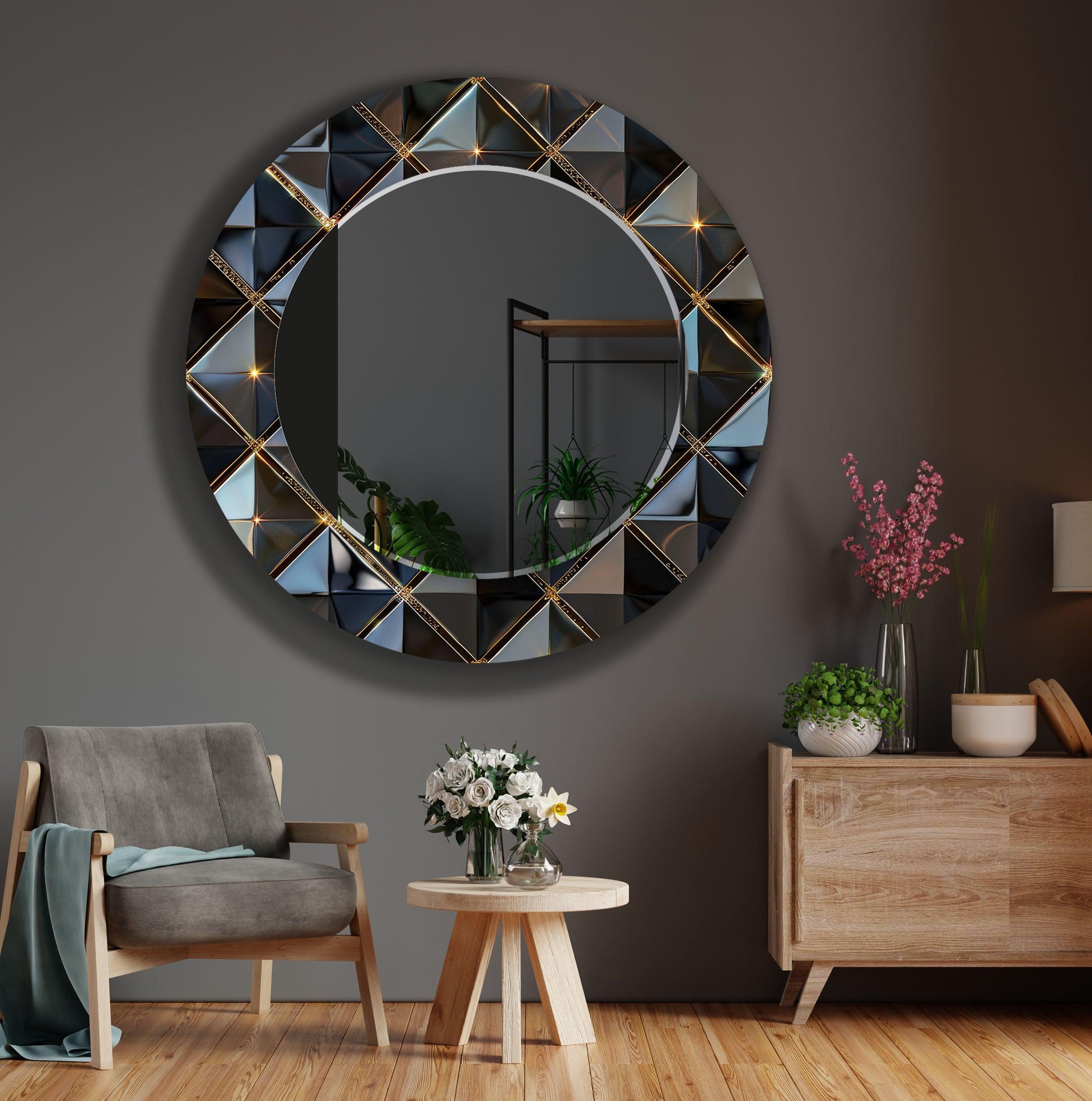Modern Black Geometric Wall Mirror - Stylish Home Decor for Living Room, Bedroom & Entryway - Perfect for Selfies & Interior Design