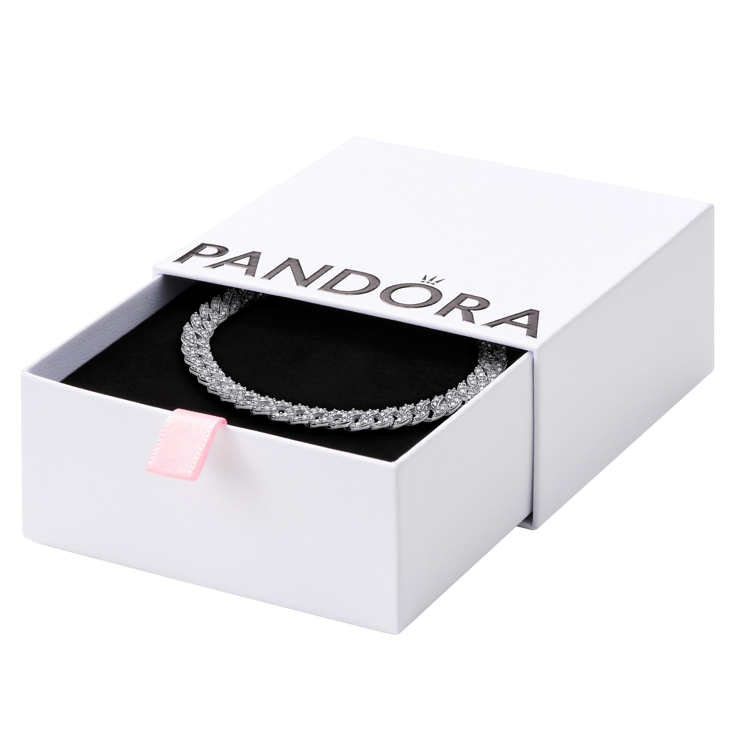 PANDORA Timeless Pavé Cuban Chain Bracelet for Women - Sterling Silver & Cubic Zirconia Jewelry - Elegant Gift Box Included - Perfect for Anniversaries, Birthdays & Special Occasions
