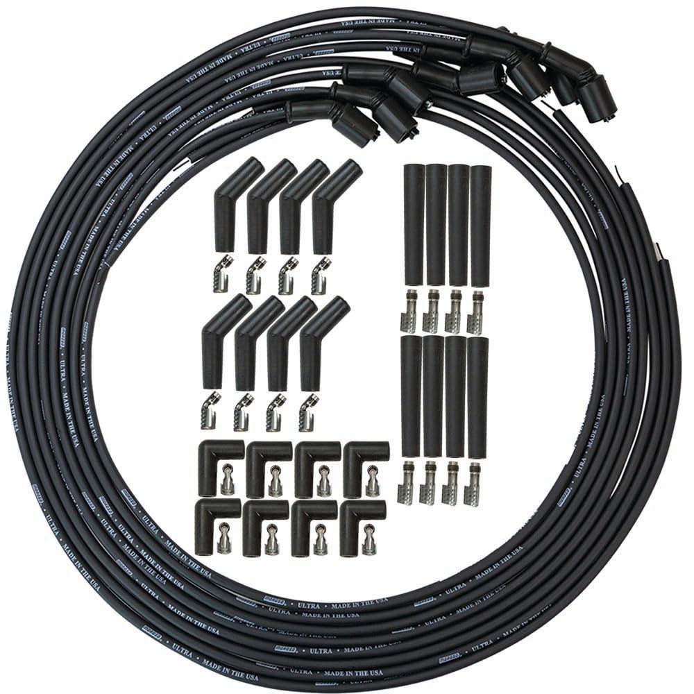 Moroso 73748 Universal Ultra 8.0mm Black Spark Plug Wires for GM LS Coils - Includes 90°, 135° & Straight Plug Ends - High Performance Ignition Upgrade for Chevy, GMC & LS Engines