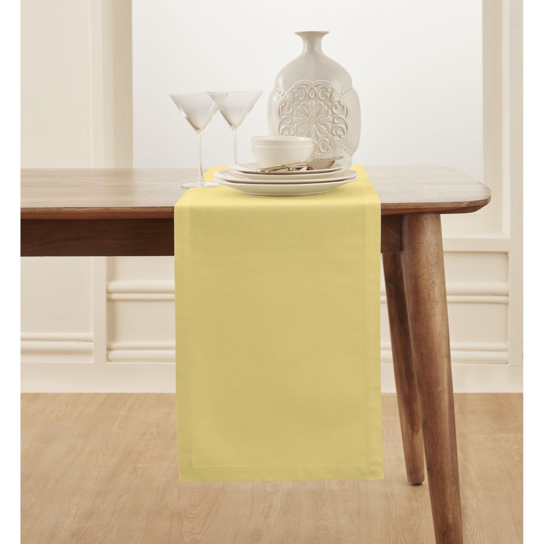 Solino Home 90 Inch Easter Table Runner - Premium Cotton Linen Yellow Dining Table Cloth (14x90 Inches) for Spring Decor, Wedding, Party & Holiday Dining Table Setting