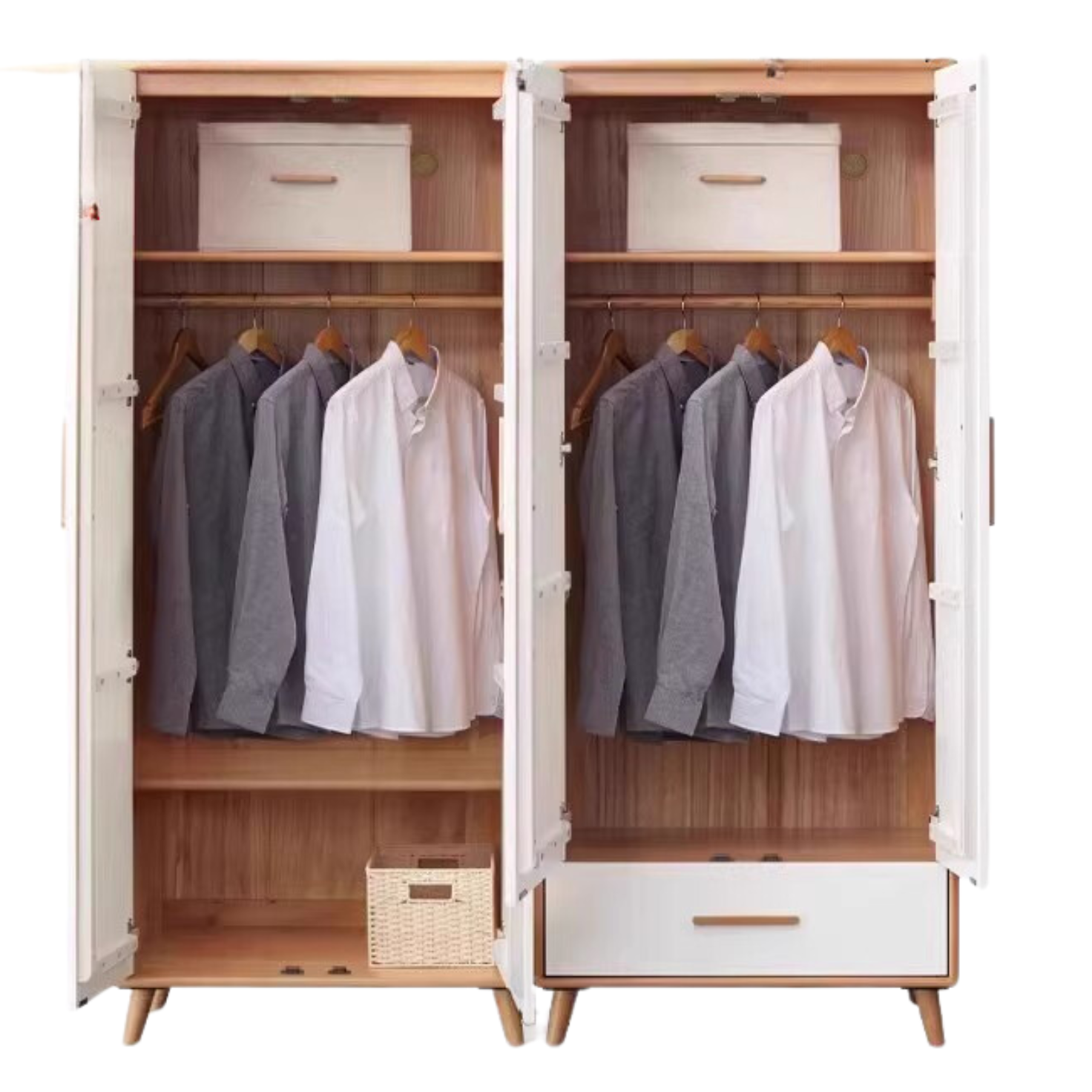 Solid Beech Wood Wardrobe Set - Modern Closet Organizer for Bedroom, Living Room & Office Storage