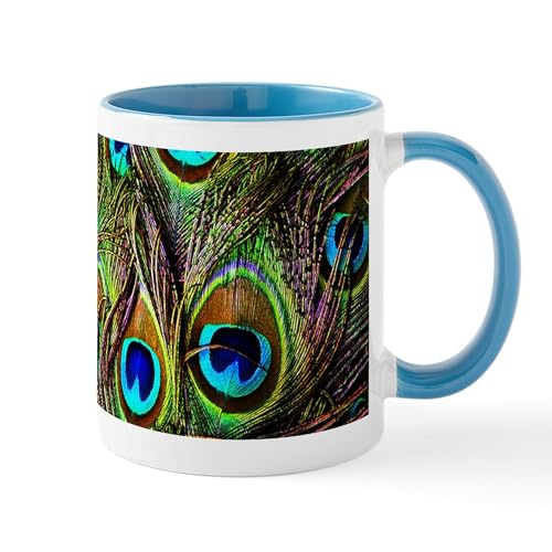 White/Blue Inside - Peacock Feathers Invasion Mug