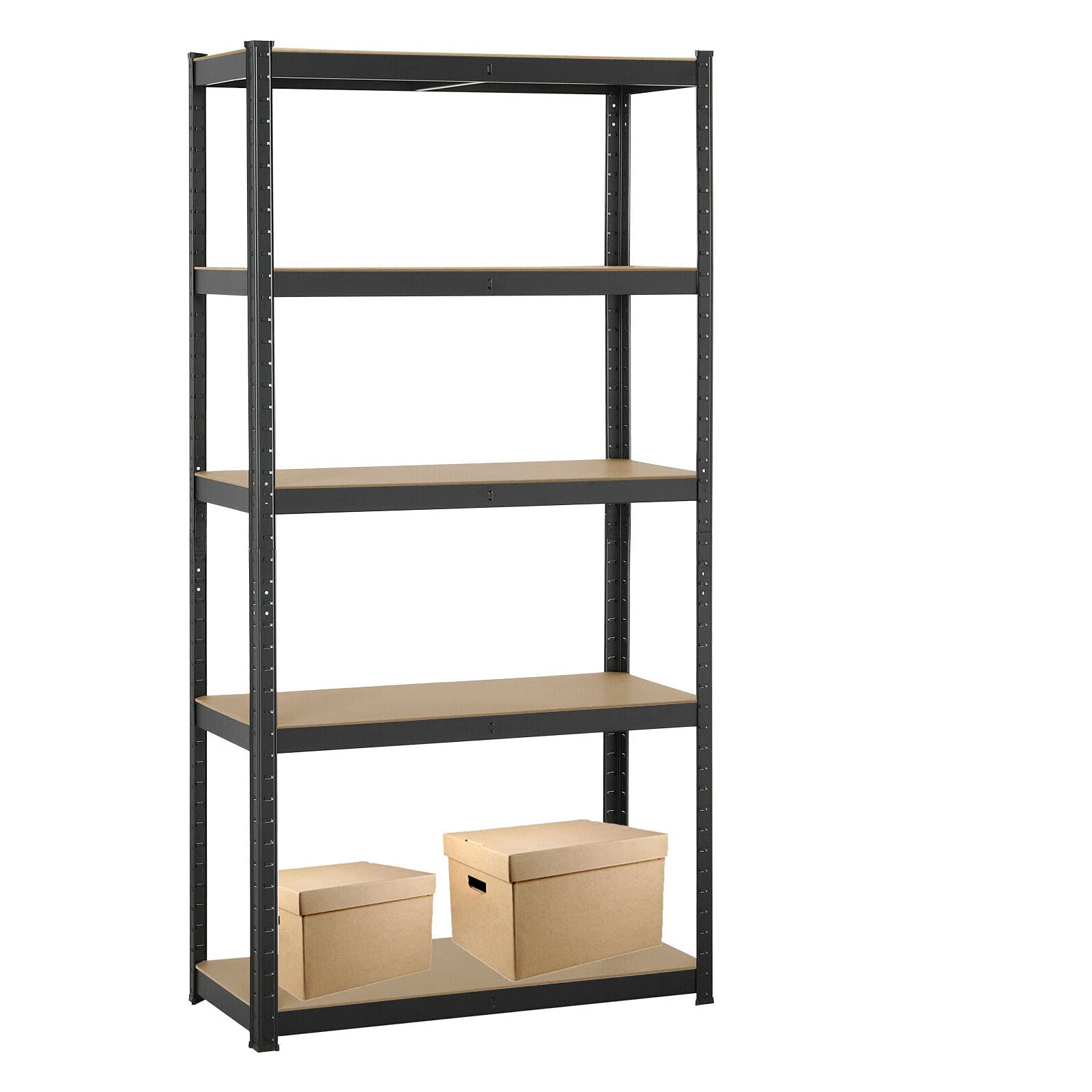 Heavy Duty 5-Tier Garage Shelving Unit - 59 Inch Adjustable Height, 386lbs Max Load Per Shelf, Sturdy Metal Frame with Tool-Free Assembly - Perfect for Workshop, Home Storage, Garage Organization & Utility Rack (Black)