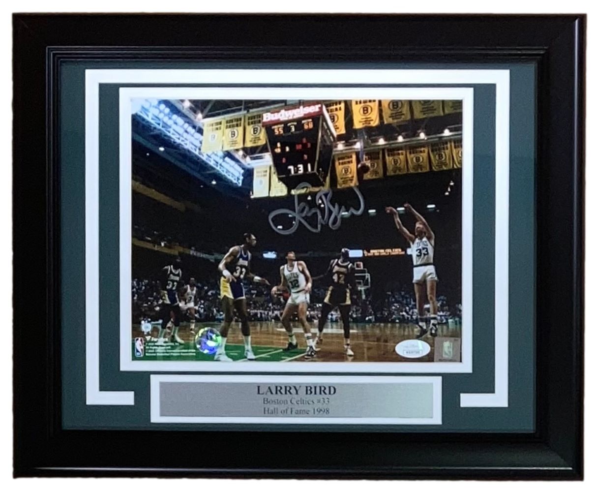 Larry Bird Autographed Framed 8x10 Photo - Boston Celtics vs Lakers NBA Rivalry - JSA Certified Memorabilia - Perfect for Sports Collectors and Celtics Fans Display