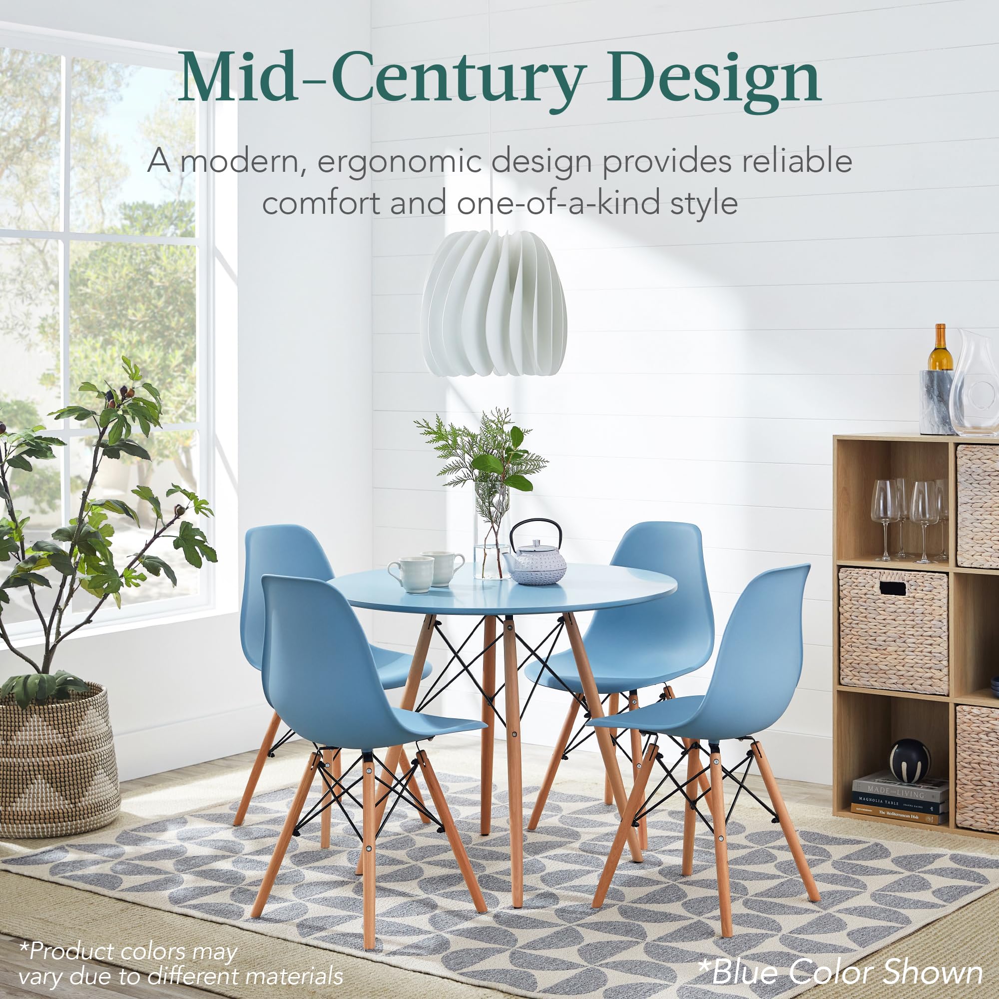 Best Choice Products 5-Piece Mid-Century Modern Dining Set - Compact Table & 4 Chairs with Plastic Seats, Wooden Legs & Metal Frame in White/Walnut - Perfect for Small Spaces, Apartments & Cozy Home Dining