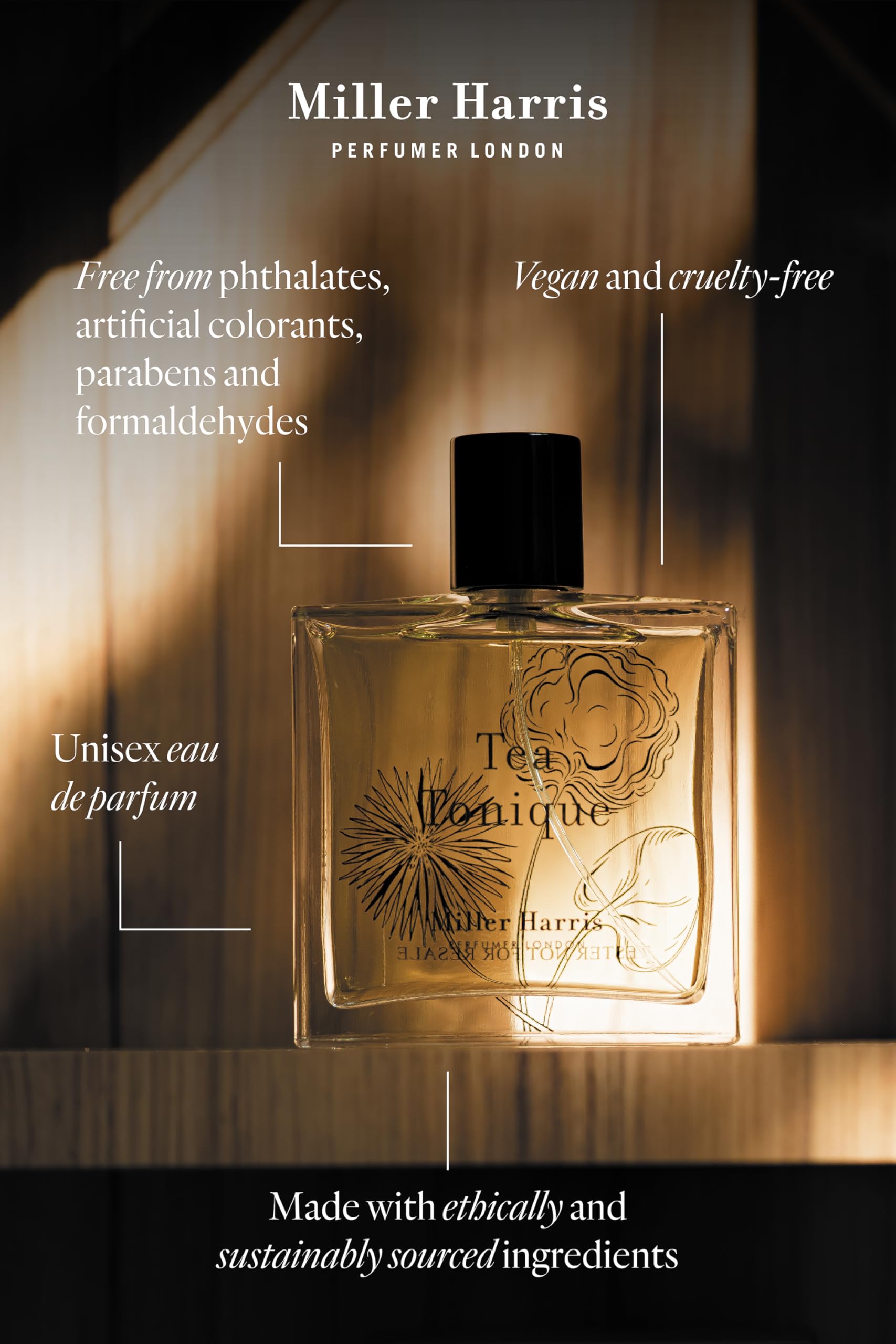 Miller Harris Tea Tonique Eau de Parfum | 3.4 oz Citrus Tea Fragrance for Women - Fresh & Elegant Scent for Daytime Wear, Office & Special Occasions