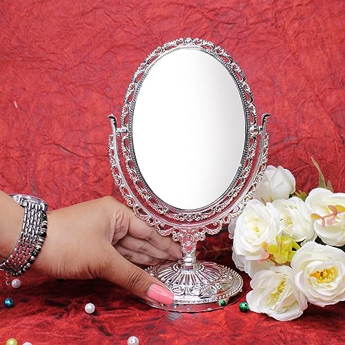 Professional Double-Sided Magnifying Makeup Mirror with Stand - Medium Oval Framed Tabletop Mirror for Shaving, Grooming & Travel - Perfect for Home, Bathroom & On-the-Go Use