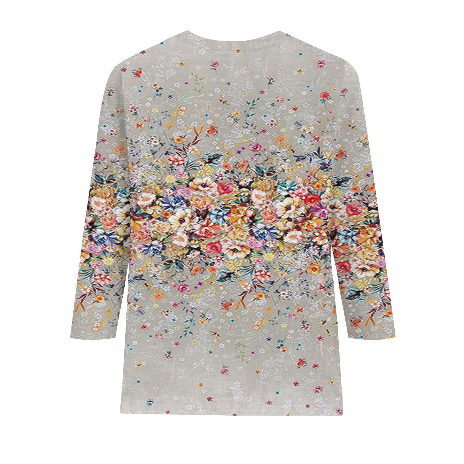 Women's Floral Cotton 3/4 Sleeve Tunic Tops - Casual Loose Fit Blouse Shirts for Women - Perfect for Work, Weekend Outfits & Spring Summer Fashion
