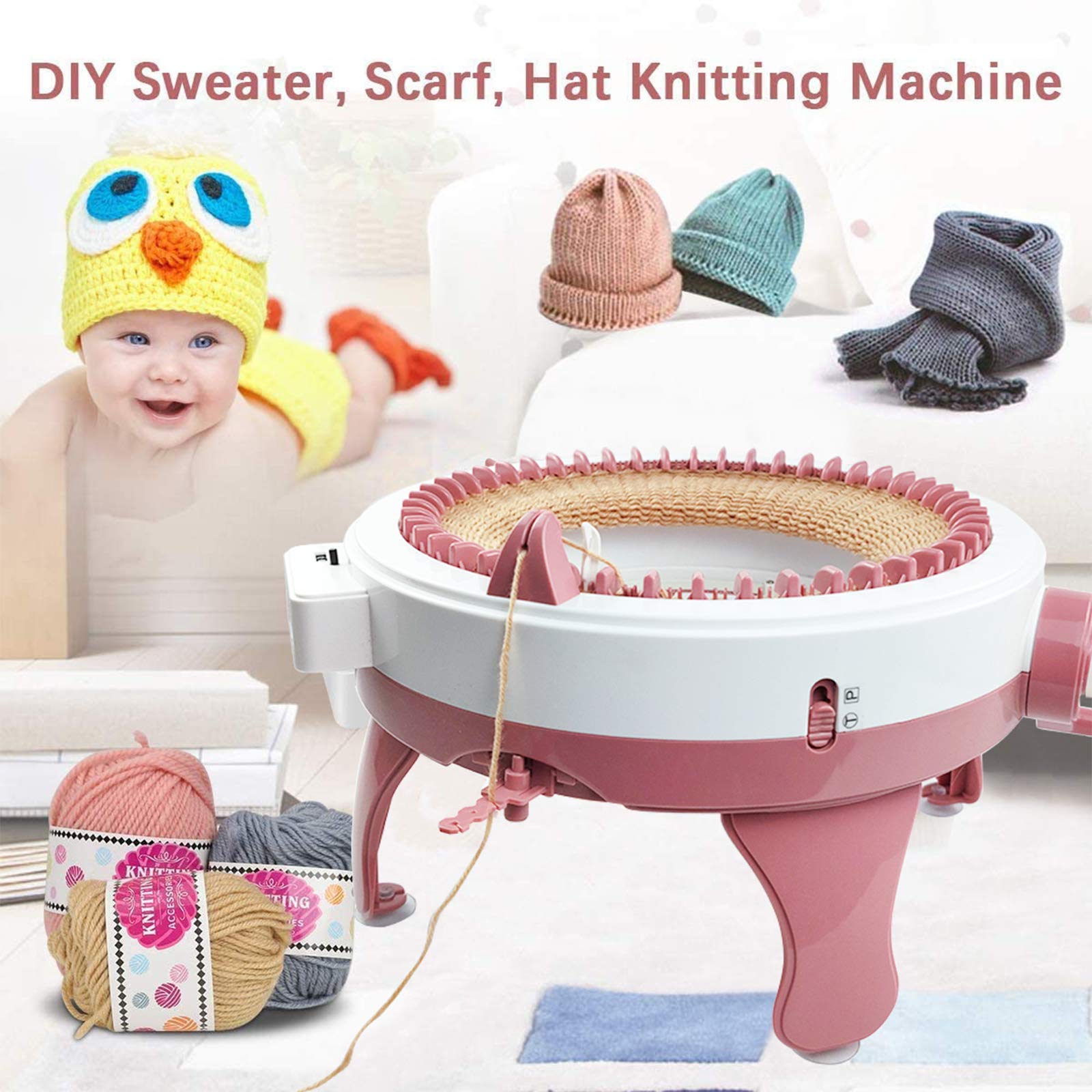 48-Pin Large Hand-Knitted Knitting Set - Rotary Double Knitting Machine & Weaving Loom for Adults and Kids - Perfect for DIY Crafts, Home Decor, and Handmade Gifts