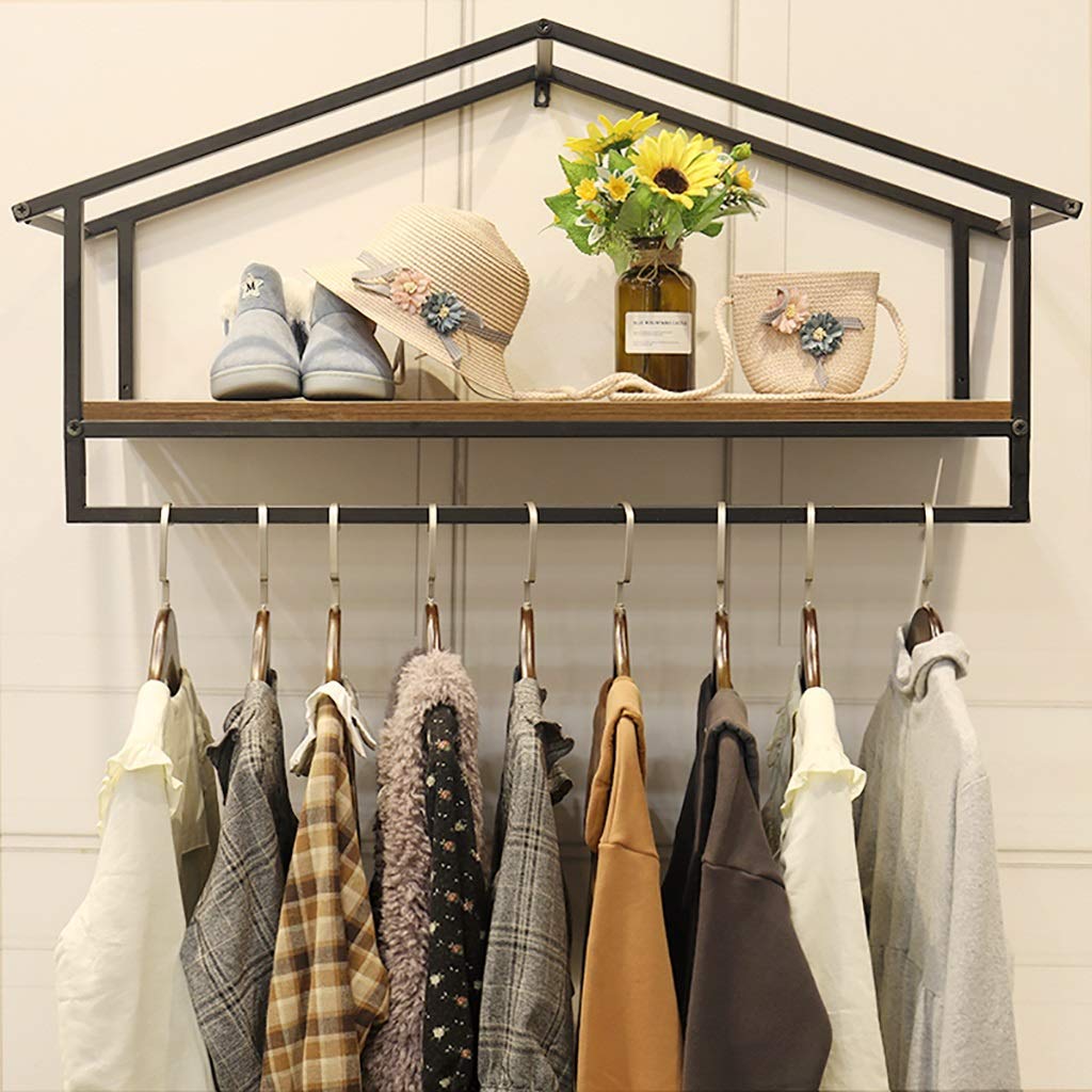 Kids Clothing Display Rack - Wall Mounted Floating Shelves with Garment Rod, Durable Iron Clothes Rack for Boutique (120x28x47cm) - Perfect for Retail Stores, Children's Boutiques & Home Organization