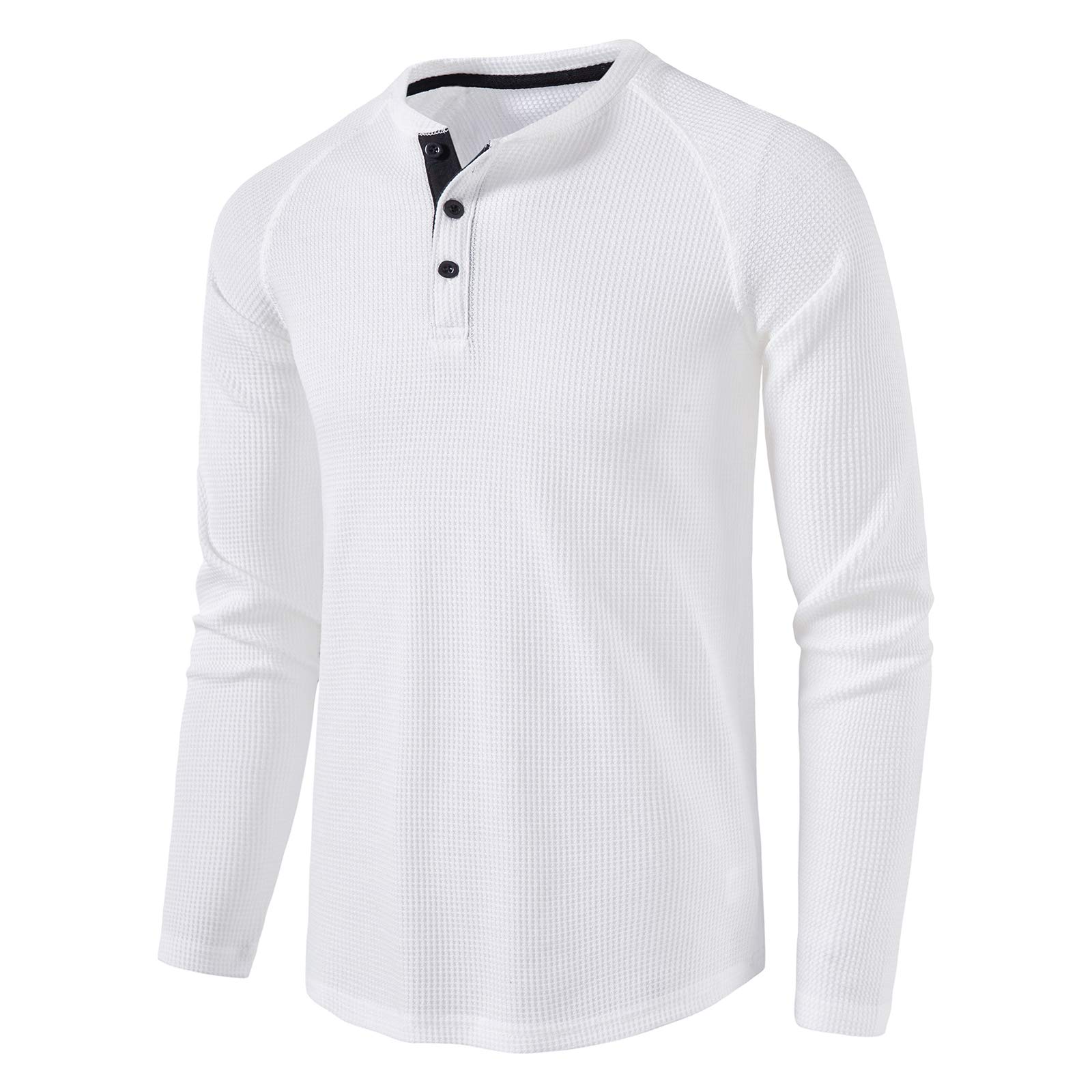 LOCALMODE Men's Casual Waffle Henley Long Sleeve T-Shirt | Soft Cotton Crew Neck Tee for Everyday Wear, Layering & Outdoor Activities