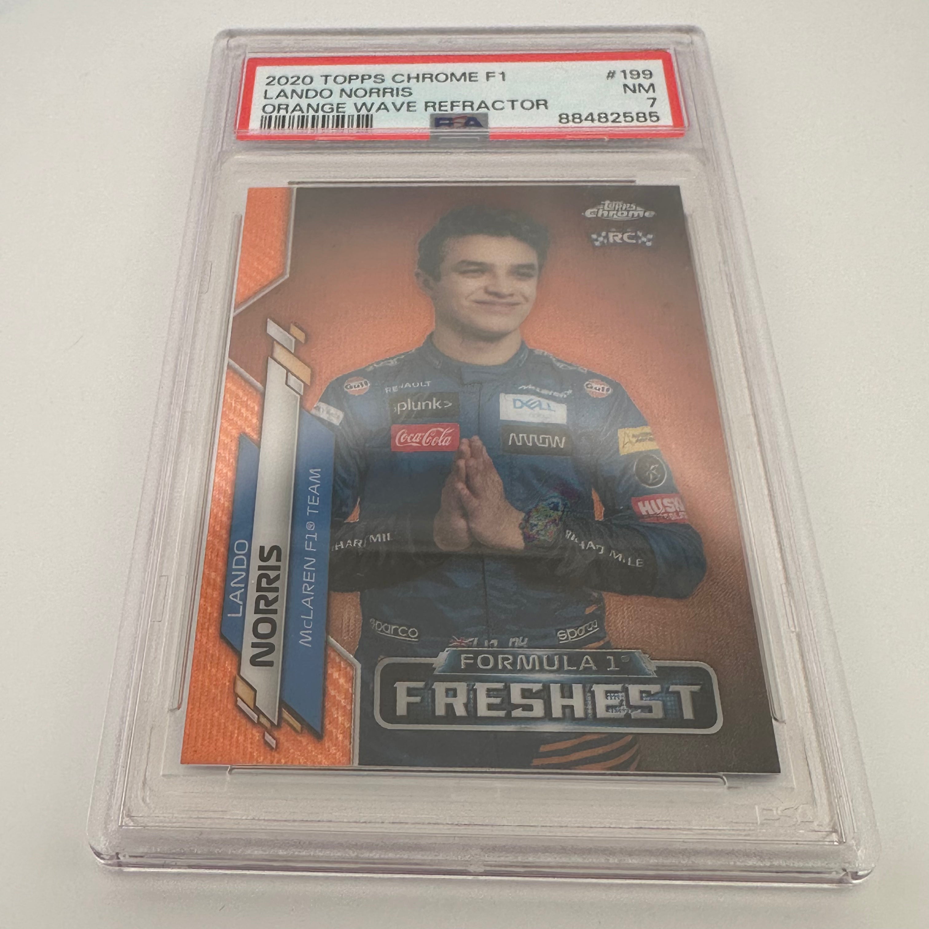 PSA 7 2021 Lando Norris #199 Orange Wave Refractor Rookie Card - Formula 1 Racing Collectible for Display & Investment