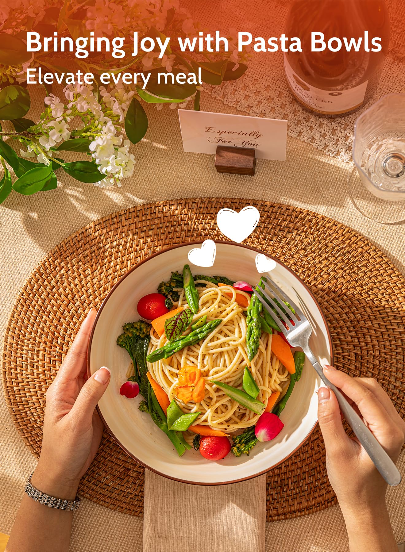 Sweese 6-Piece Pasta Bowls Set - 30oz Ceramic Deep Soup & Salad Bowls, Microwave & Dishwasher Safe - Oven Safe Porcelain Serving Dishes with Lipped Edges - Perfect for Pasta, Salad, Soup & Family Dinners
