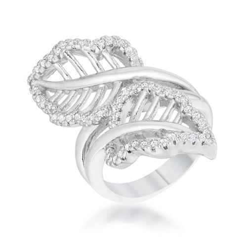 0.4ct Cubic Zirconia Rhodium-Plated Leaf Wrap Ring for Women - Elegant Fashion Jewelry Gift for Wedding, Party & Everyday Wear