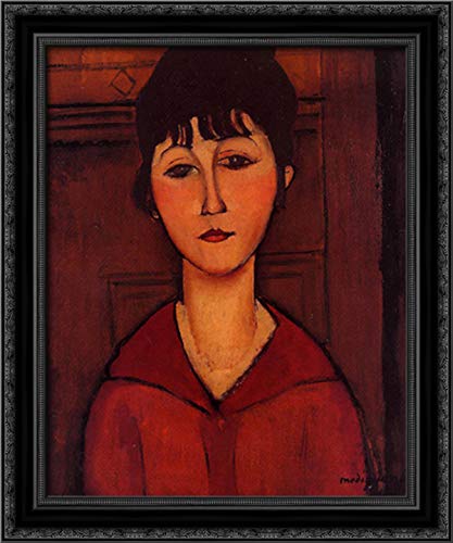 20x24 Black Ornate Wood Framed Canvas Art - Amedeo Modigliani's Head of a Young Girl Painting - Perfect for Living Room, Bedroom & Office Wall Decor