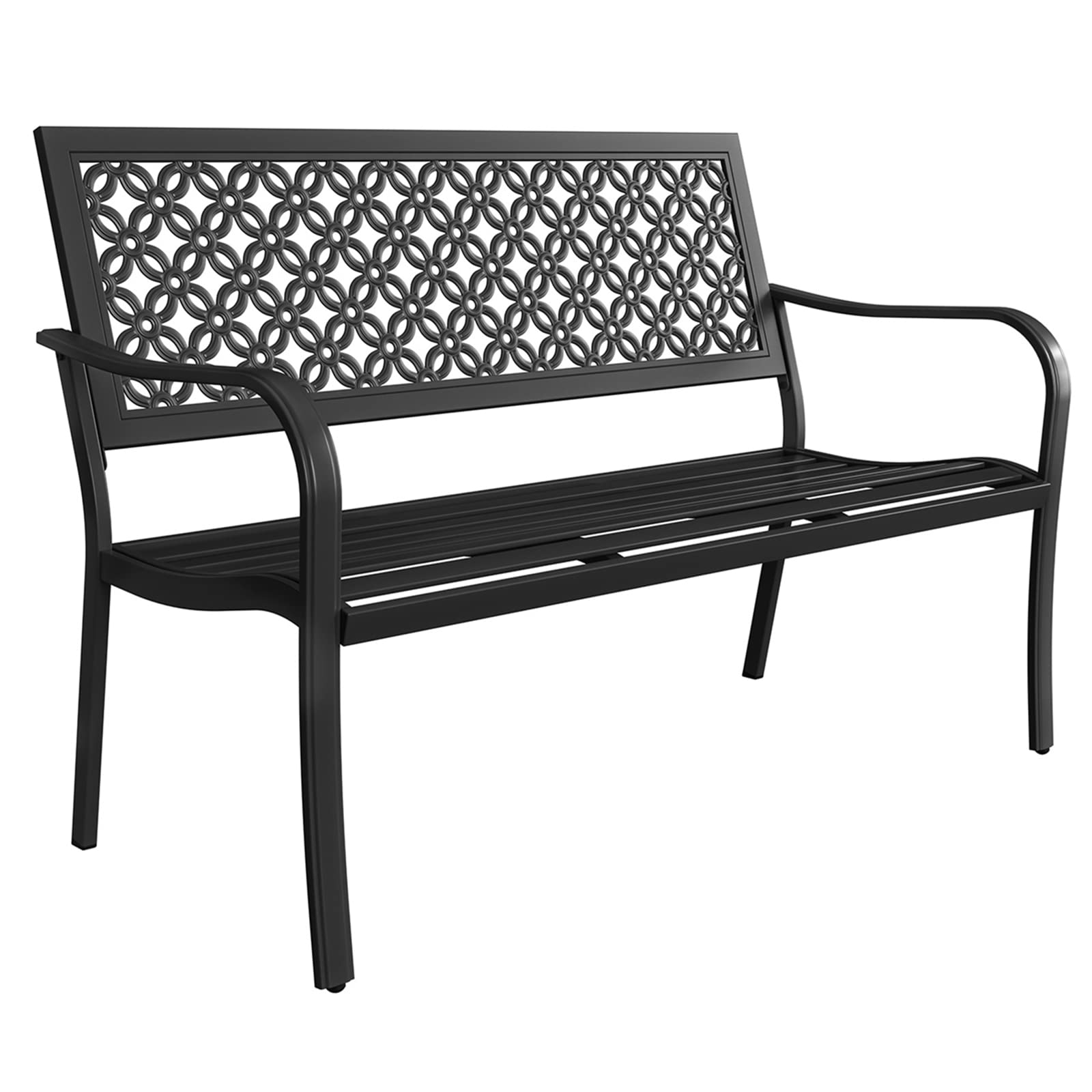 Sturdy Black Steel Outdoor Bench with Armrests - Durable Garden Bench for Patio, Lawn, Yard & Porch - Perfect for Relaxing, Entertaining & Outdoor Decor