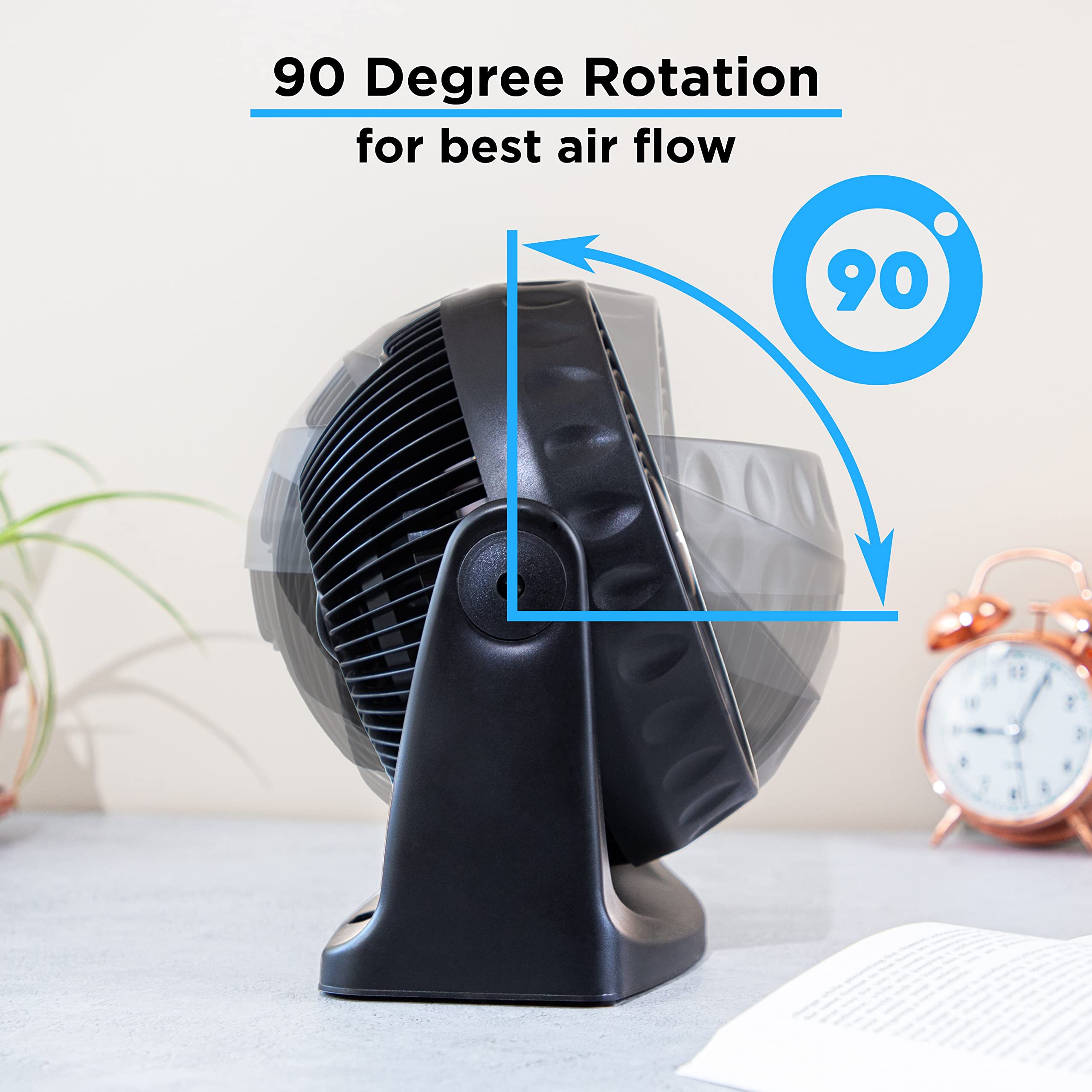 Nuovva Electric Turbo Desk Fan - Powerful Standing & Wall Mount Cooling Fan with 90° Oscillation - Ultra Quiet 3-Speed Adjustable Fan for Office, Bedroom & Home Use - Black