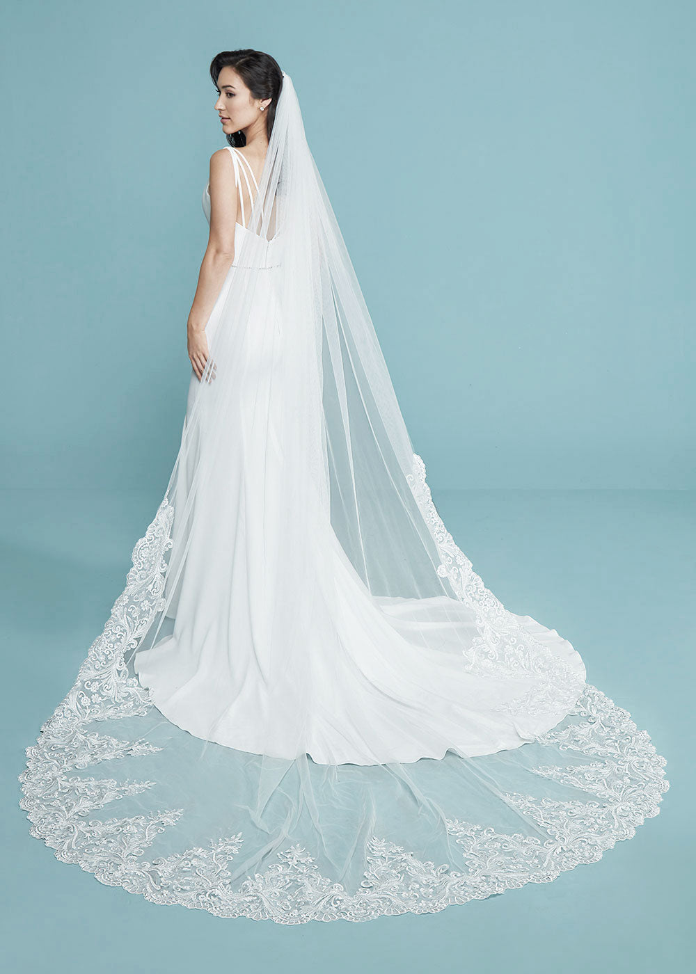 Isabelle Veil Cathedral Wedding Veil with Sequin Lace - Elegant Bridal Accessory for Church Ceremonies & Formal Weddings