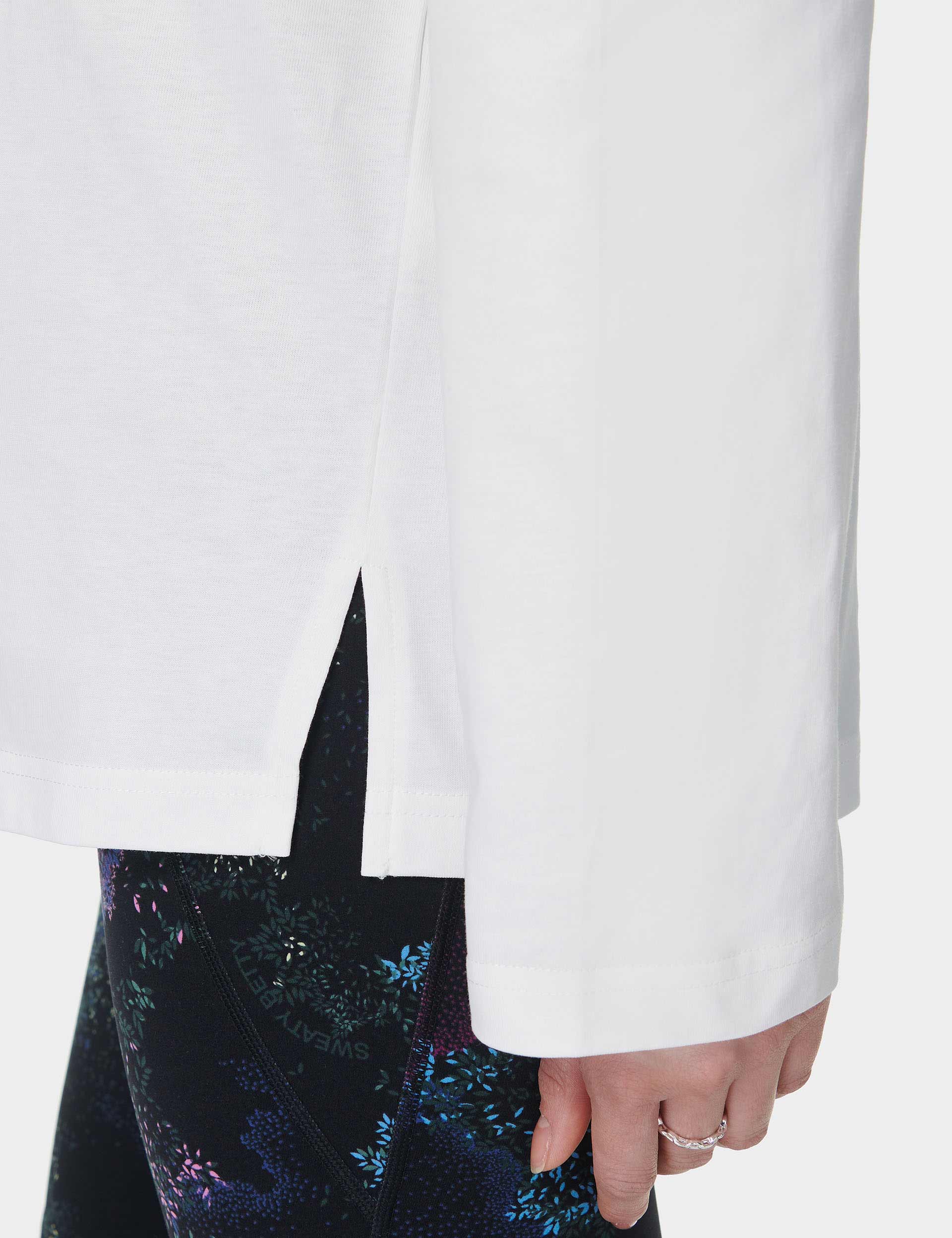 Sweaty Betty Logo Long Sleeve T-Shirt for Women - Soft Cotton Crewneck Tee - Gym, Yoga & Casual Wear - Lily White