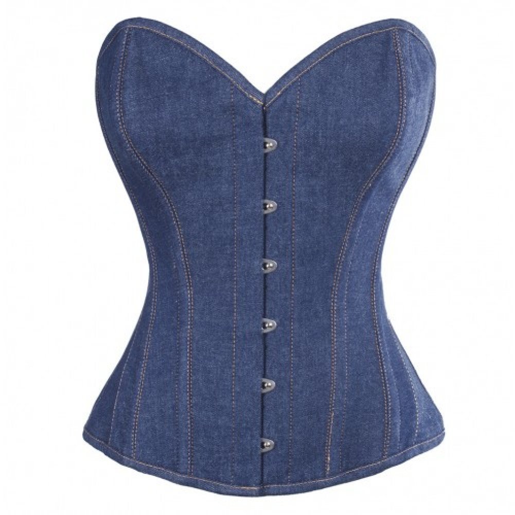 Blue Denim Gothic Steampunk Corset Bustier Dress for Waist Training & Victorian Costume - Perfect for Cosplay, Halloween, and Themed Parties