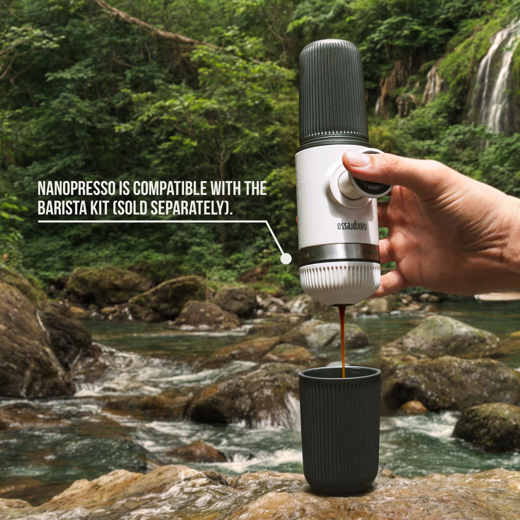 WACACO Nanopresso Portable Espresso Maker with Protective Case - Compact Travel Coffee Machine for Camping, Hiking, Office & Home Use | Upgrade Version in Elements Chill White | Perfect Gift for Coffee Lovers