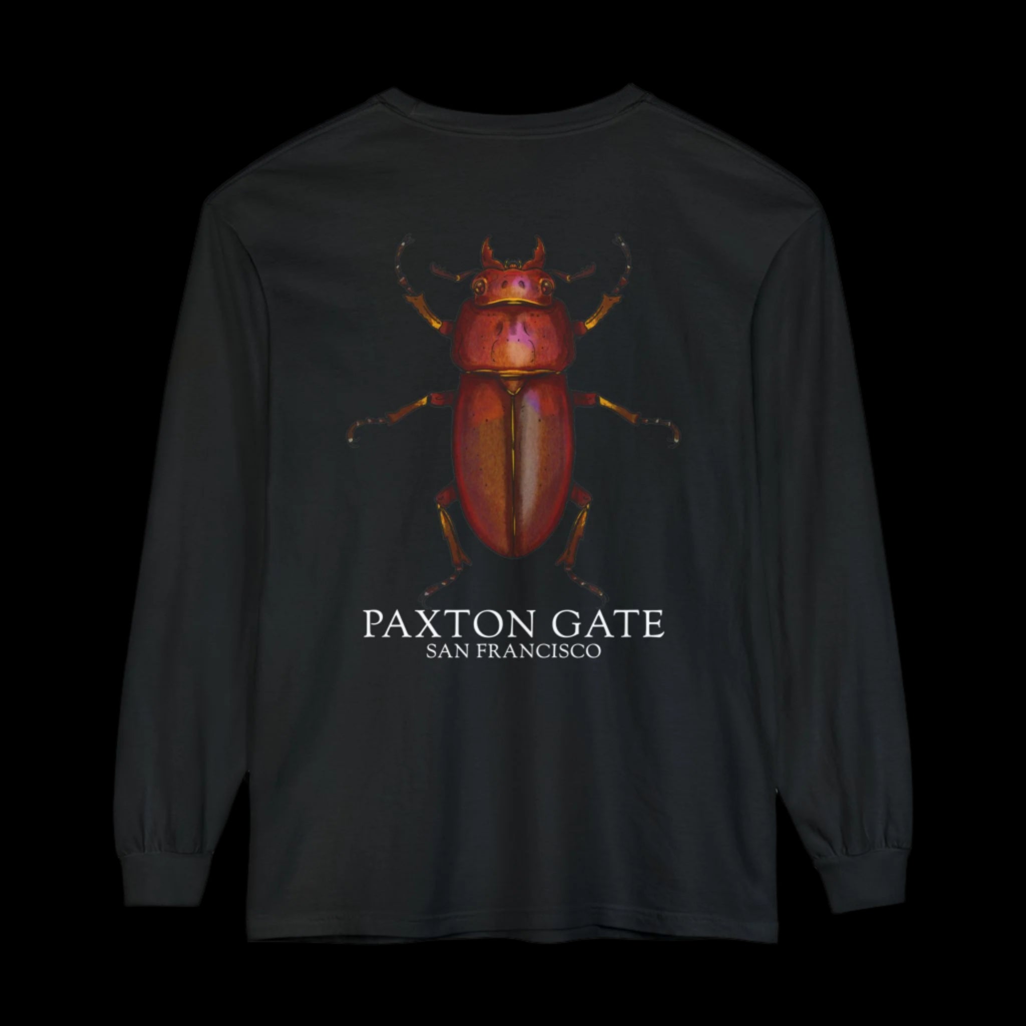 Unisex Paxton Gate Red Stag Beetle Long Sleeve T-Shirt by Kris Struble - Gothic Nature Inspired Fashion for Men & Women | Perfect for Halloween, Cosplay, and Alternative Style Lovers