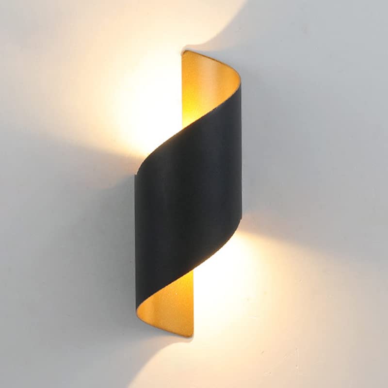 LITFAD Modern Spiral LED Wall Sconce - Black & Gold Metal Decorative Light Fixture with Warm White Glow (110V-120V) for Bedroom, Living Room, Hotel & Restaurant Lighting