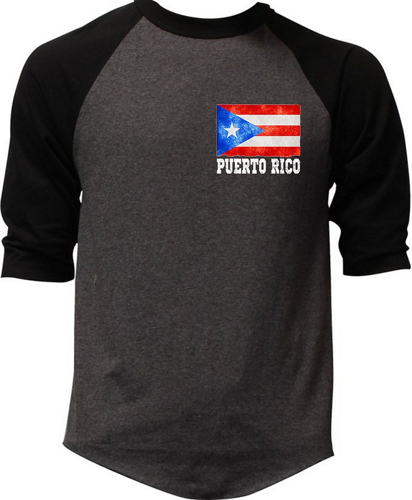 Men's Puerto Rico Flag Graphic Raglan Baseball Tee - Charcoal/Black - Comfortable Casual Wear for Sports, Outings & Patriotic Events