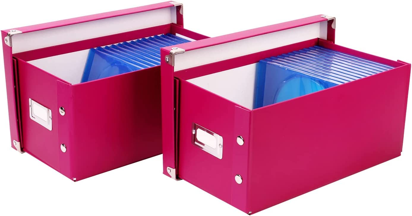 2 Pack Blu-Ray Storage Box - Best Portable Media Organizer for DVDs, CDs & Video Games | Fits Drawer, Shelf, Cabinet & Entertainment Center | Home, Office & Garage Storage Solution (Berry)