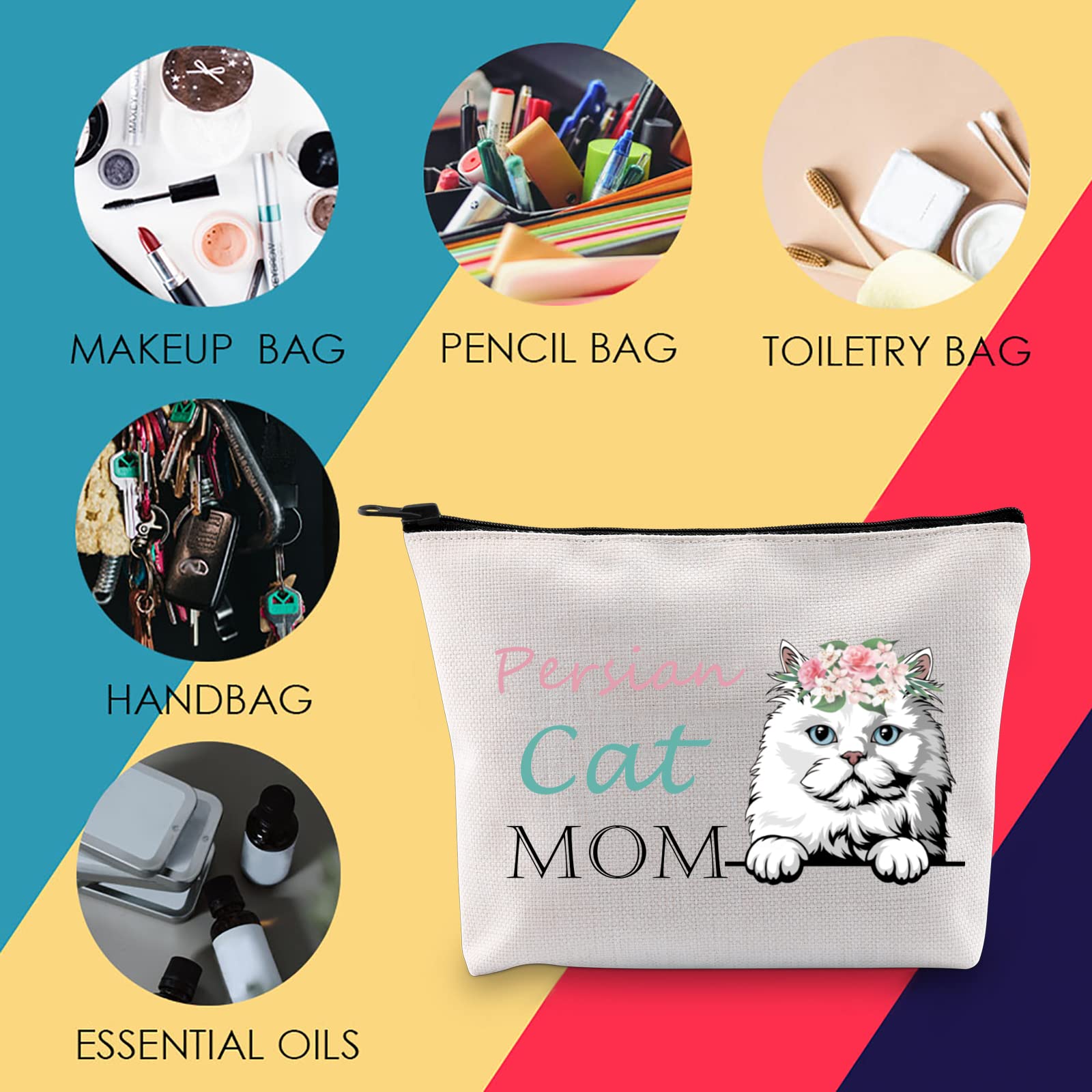 Persian Cat Mom Makeup Bag - Cute Cosmetic Pouch for Women & Girls - Perfect Gift for Cat Lovers & Persian Cat Owners - Great for Travel, School & Daily Makeup Storage