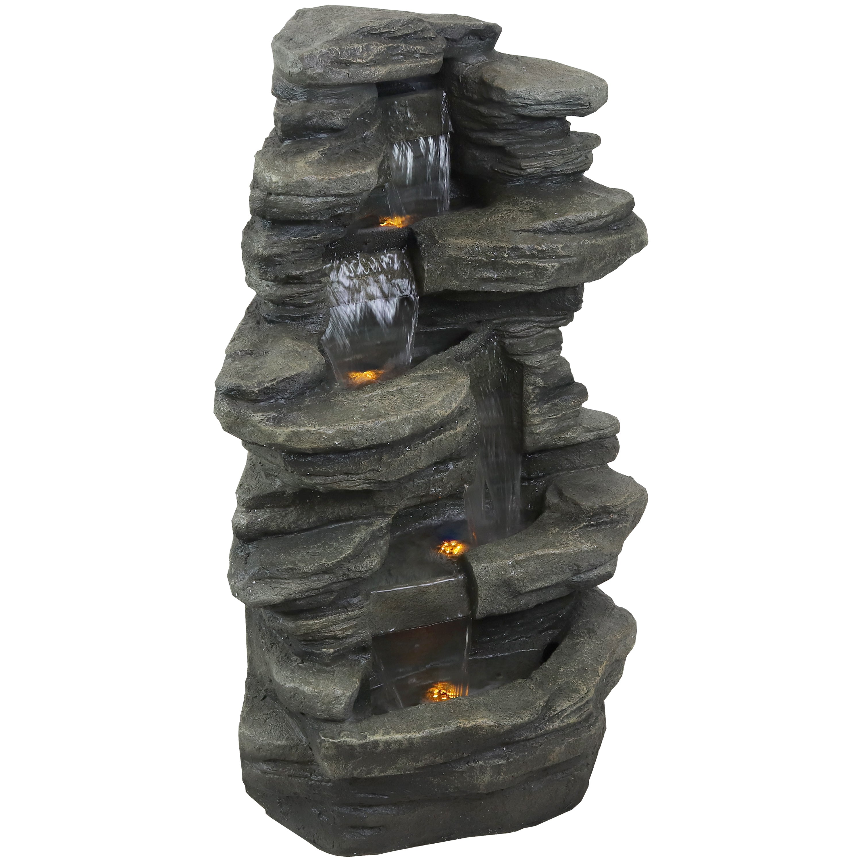 Sunnydaze Stacked Shale Outdoor Rock Waterfall Fountain with LED Lights - 38