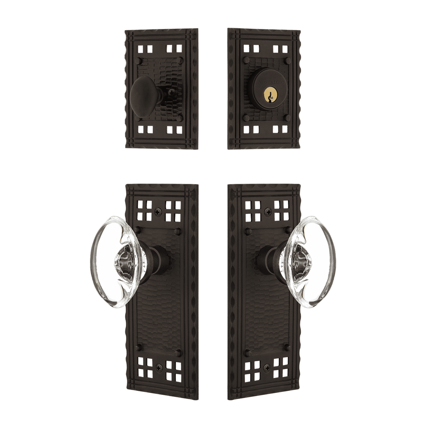 Oil Rubbed Bronze Craftsman Entry Door Set with Oval Clear Crystal Knob - Elegant Hardware for Front Doors, Interior Doors & Home Entryways