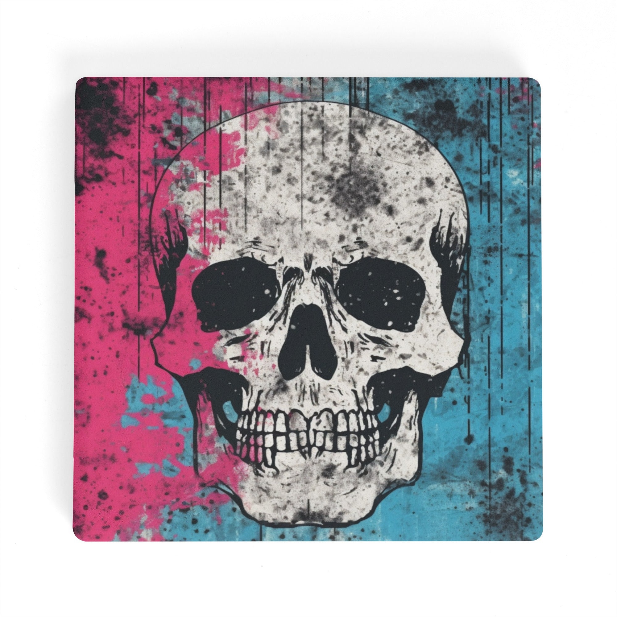 Blue and Pink Skull Square Ceramic Coasters Set of 4 - Absorbent Drink Coasters for Coffee Table, Bar, Office & Home Decor - Unique Gothic Style Coasters for Parties, Gifts & Everyday Use