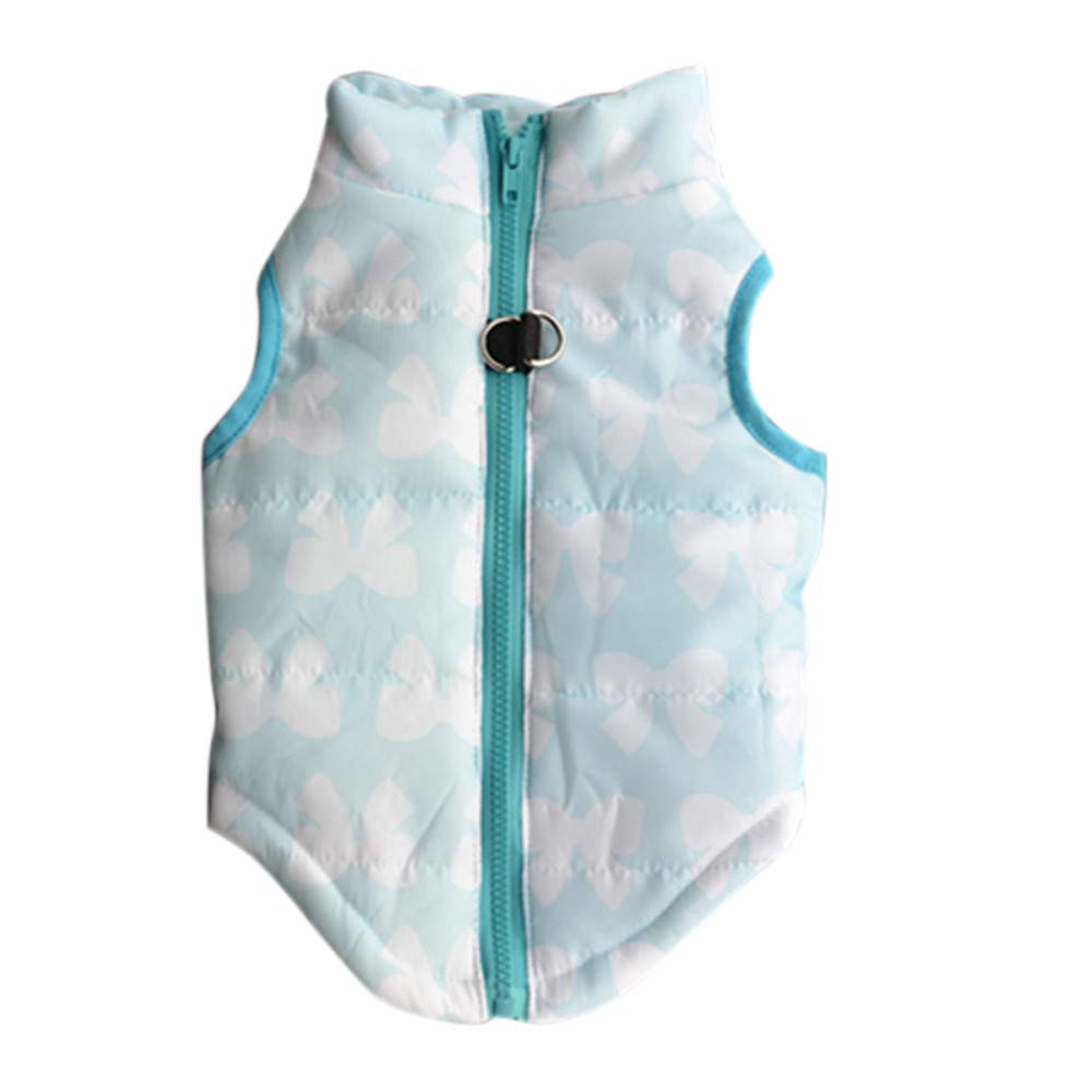 FeiFei66 Dog Winter Vest with Blue Bowknot - Warm Pet Jacket for Outdoor Walks
