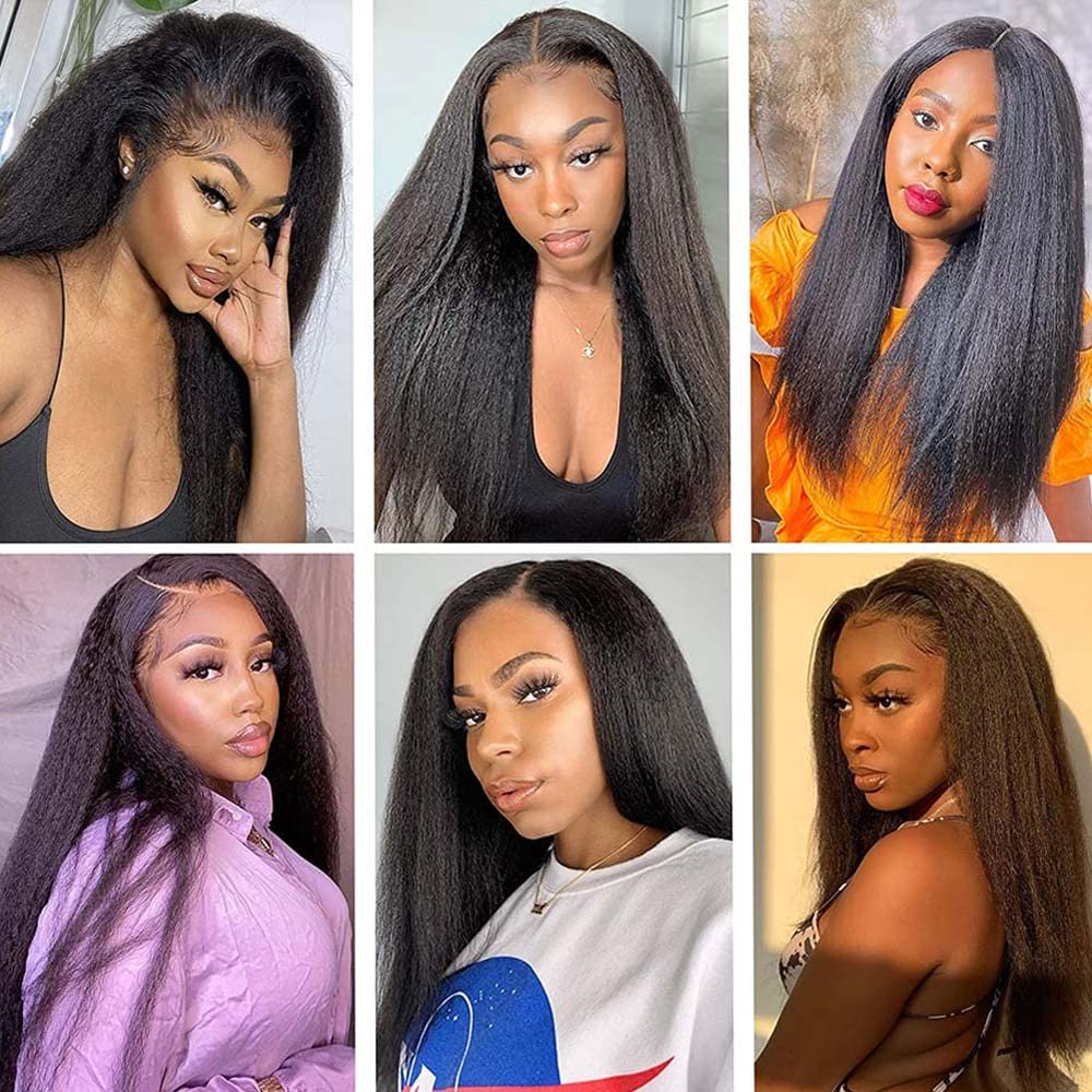 Imeya 13x6 Yaki Lace Front Wigs for Black Women - 150% Density HD Lace Human Hair Wig with Baby Hair | Kinky Straight Brazilian Virgin Hair | Glueless & Free Part | 22 Inch Natural Color | Perfect for Daily Wear, Special Occasions & Protective Styling