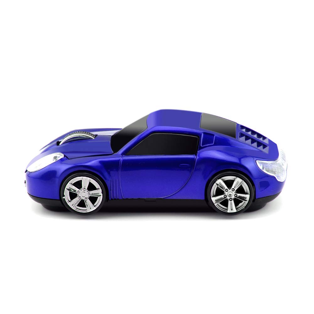 Wireless Sports Car Mouse - Optical PC & Laptop Mouse - Portable Mini Gaming Mouse (Blue) - Perfect for Office Work, Gaming & Travel