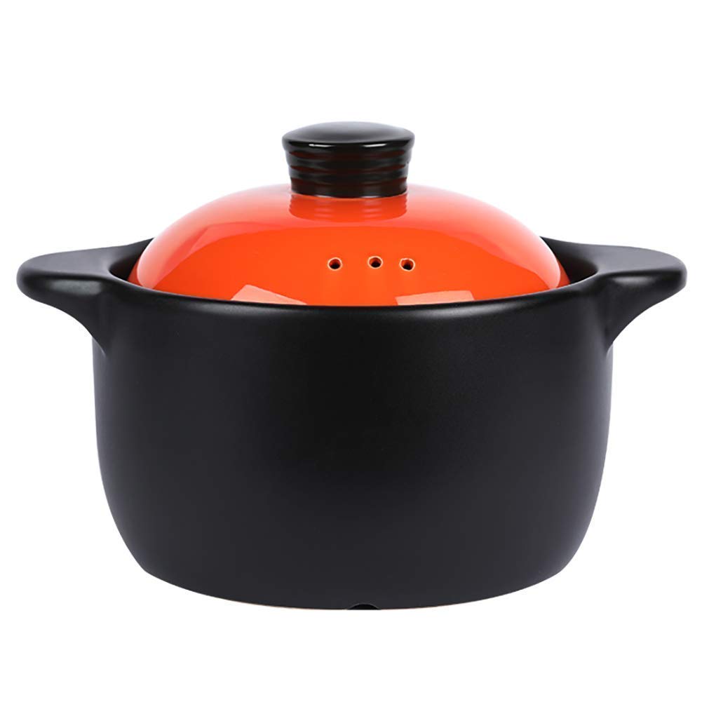 Double Handle Ceramic Soup Tureen - 1.6L Round Casserole Dish for Open Fire Cooking - Heat-Resistant Clay Pot with Lid (Orange) - Perfect for Serving Stews, Soups & Hot Dishes at Family Dinners